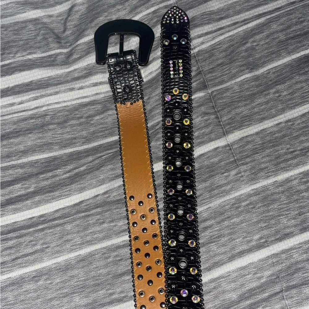 B.B. Simon Black Y2K Studded/Grommet Rhinestone Belt - Size 36